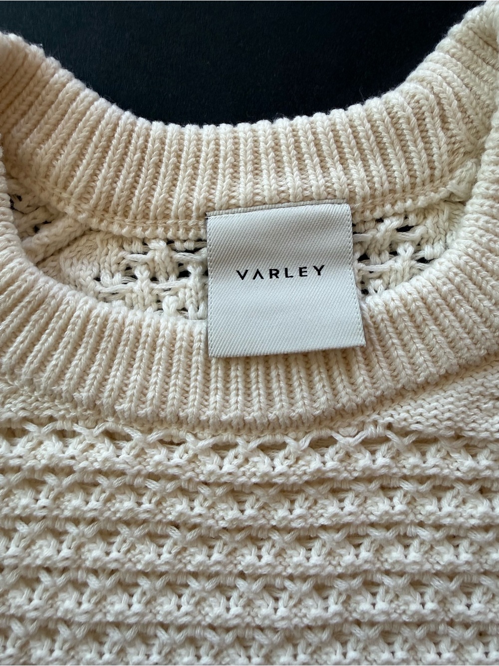 Varley Cream Crochet-Textured Short Sleeve Crew Sweater - Picture 3 of 6